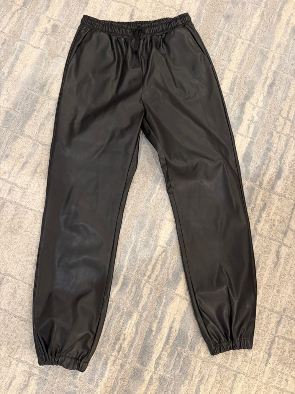 Black Faux Leather Jogger Pants